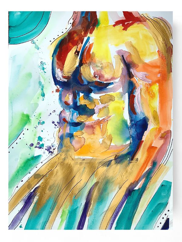 Abstract Nude Art Male Painting ‘Fit Man Abs’