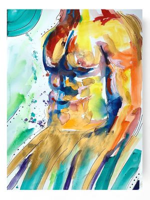Abstract Nude Art Male Painting ‘Fit Man Abs’