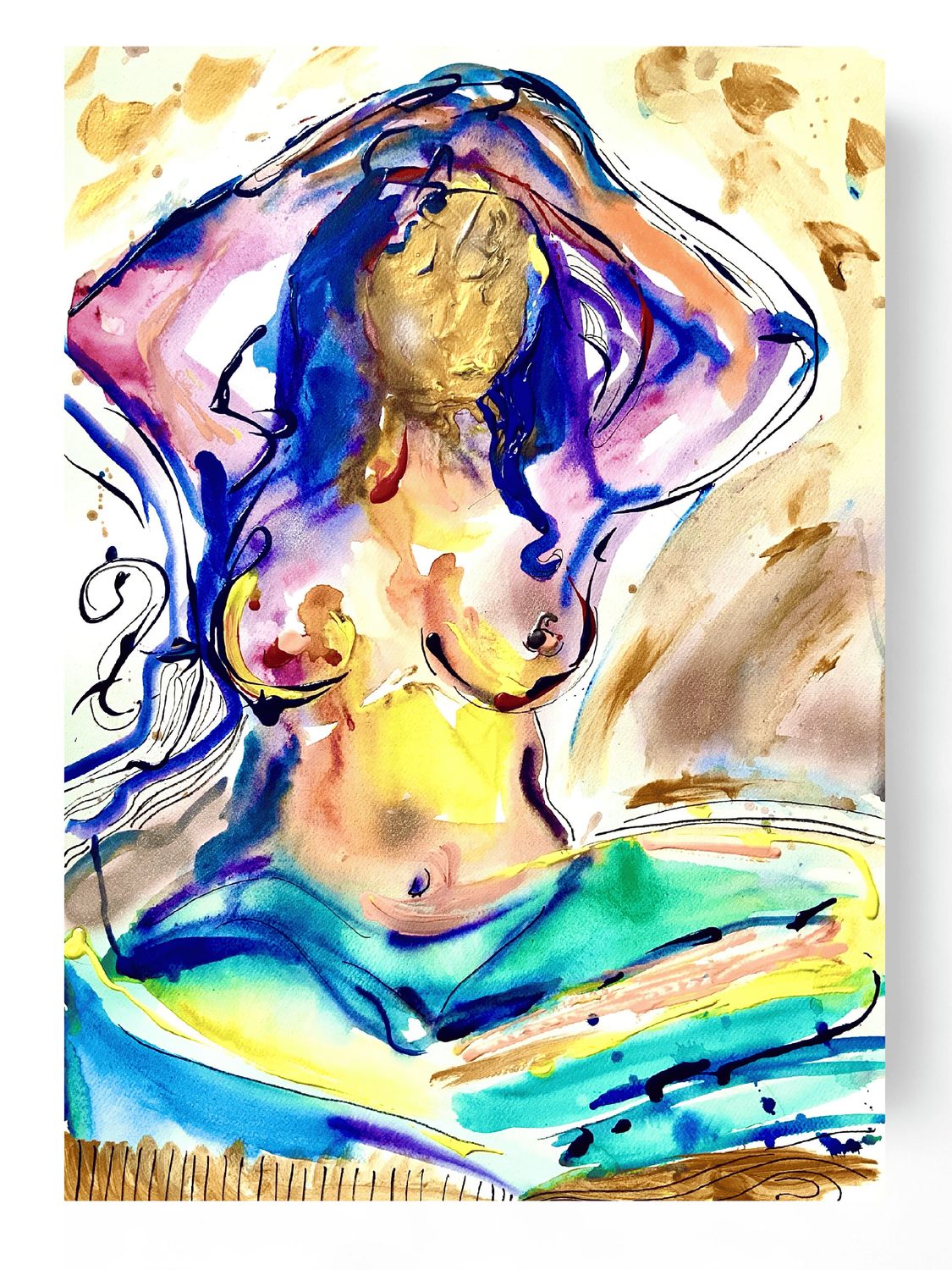 Abstract Nude Art Painting ‘Golden Faced Woman’