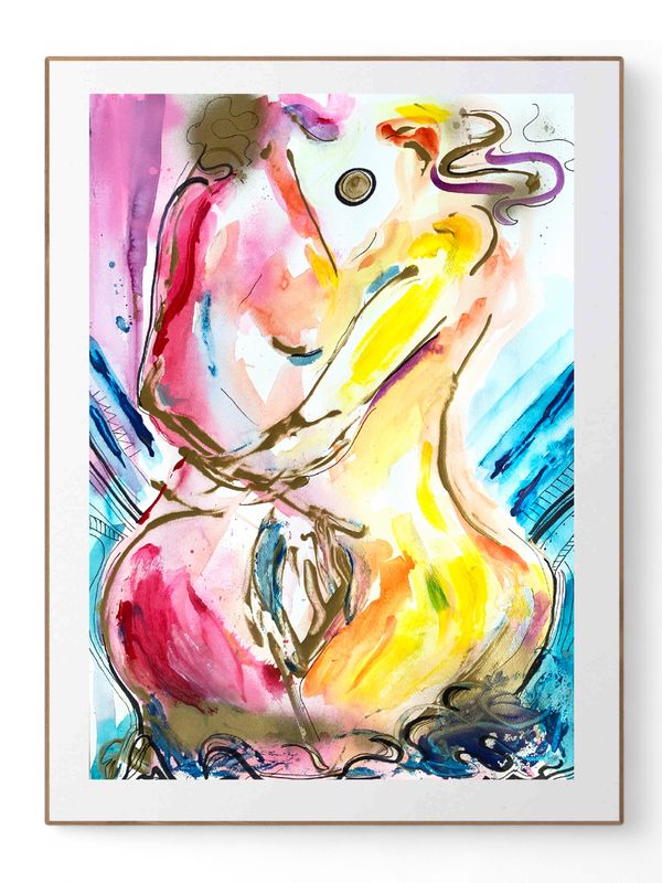 Abstract Nude Body 2 Women Couple Art Giclée Print ‘Two Souls’
