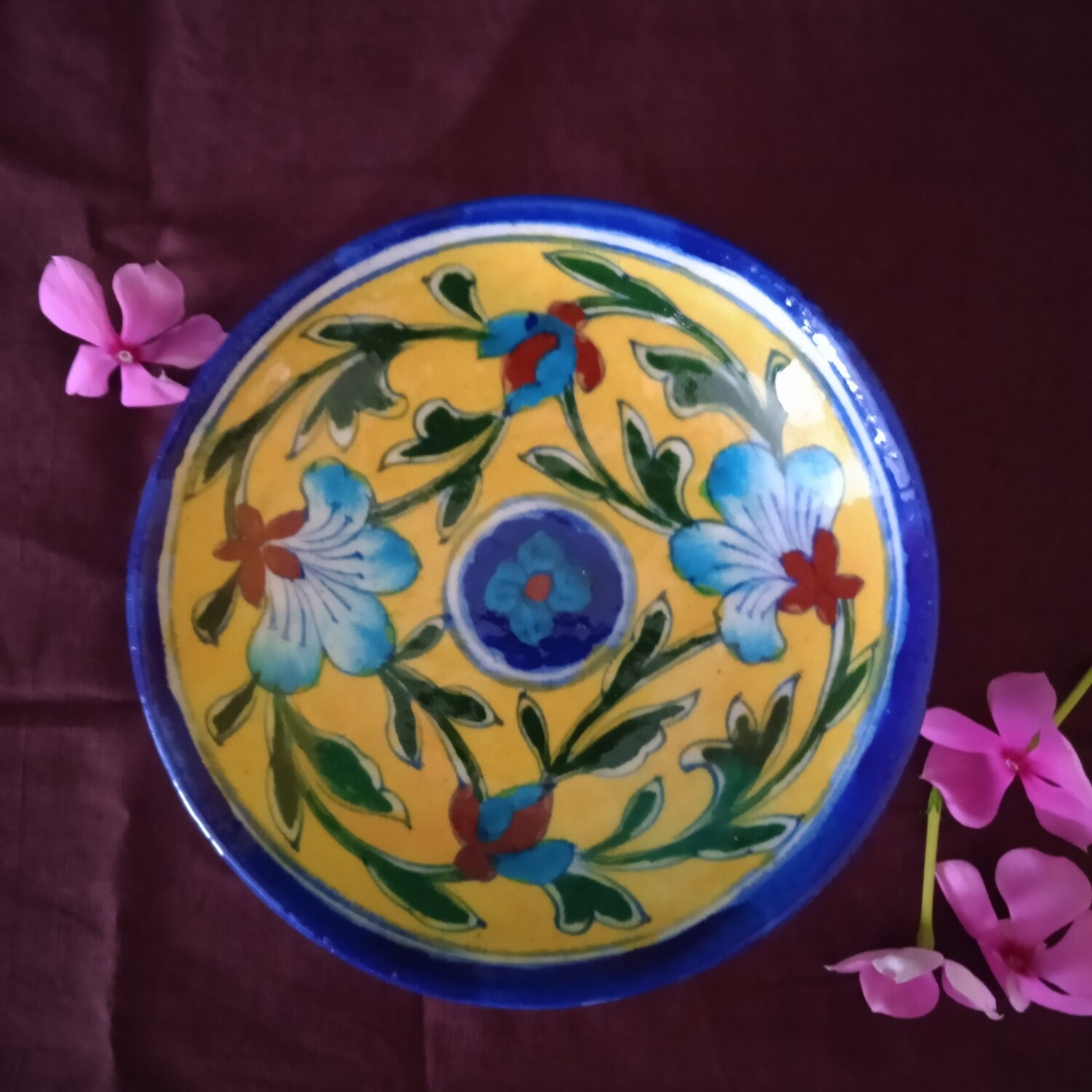 Blue Pottery 4" Plate Yellow
