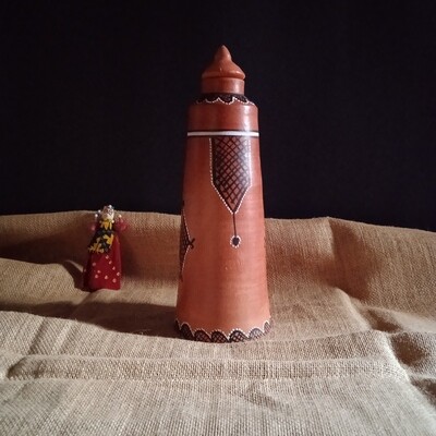 Gundiyali Painted Terracotta Water Bottle - 1 L