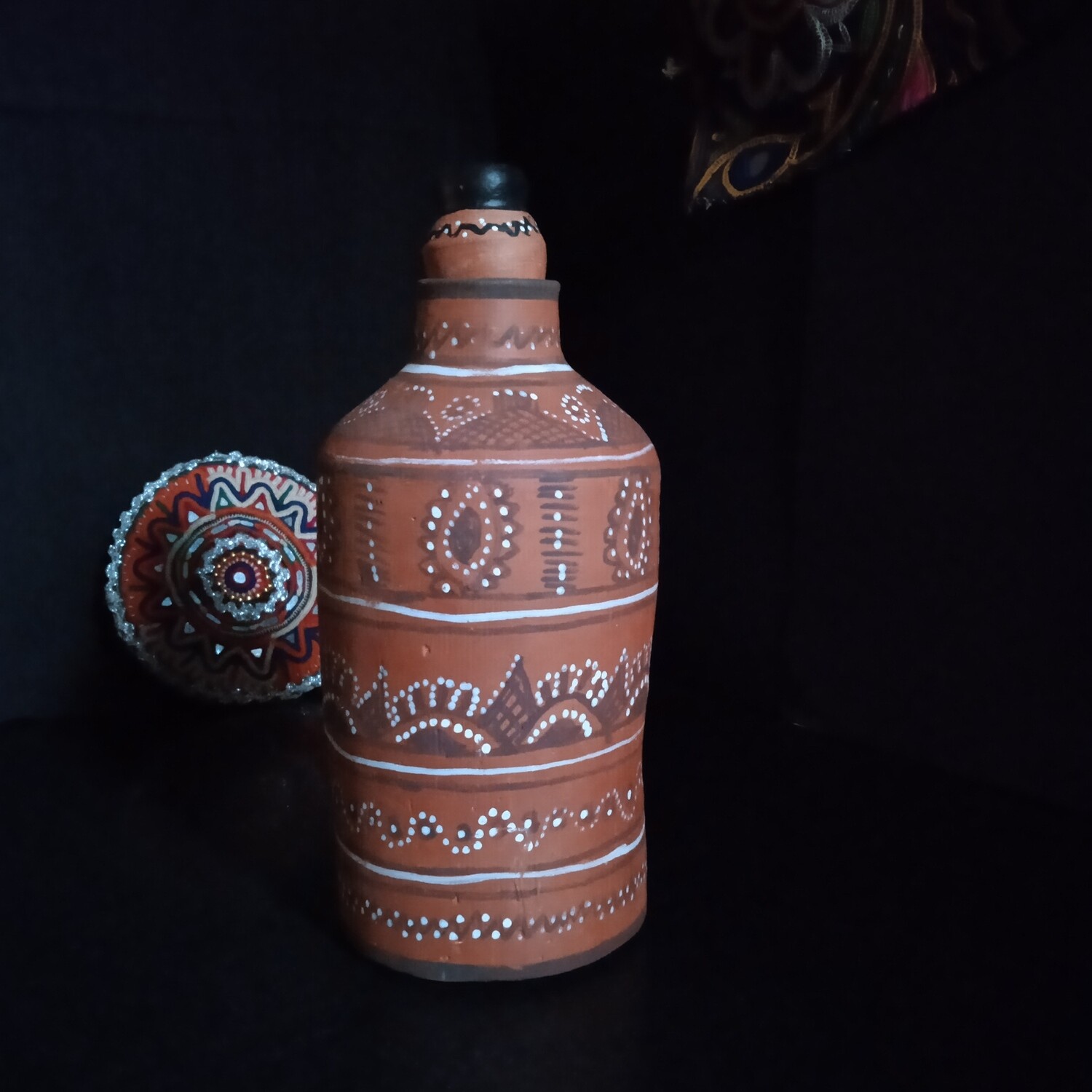 Khavda Painted Terracotta Water Bottle