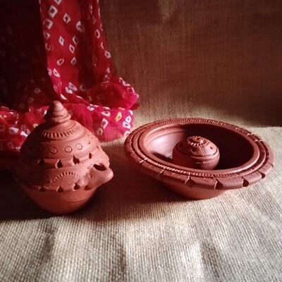 Terracotta Magic Diya & Incense Holder
