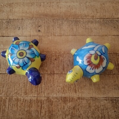 Blue Pottery Tortoise Goodluck gift/paper weight  (Set of 2)