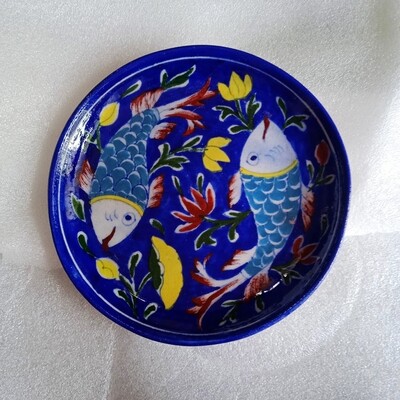 Blue Pottery 8" Twin Fish Plate