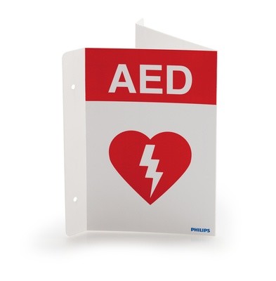 AED Wall Sign - Red (English) (can be mounted 3 ways)