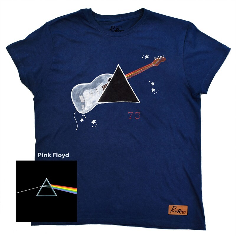 T-shirt DESIGNED BY PennaRossa Modena THE ARTIST "Moon Rock" - BLUE hand painted