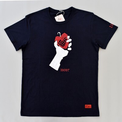 T-shirt DESIGNED BY PennaRossa Modena THE ARTIST "Heart Phishing" - BLU dipinta a mano