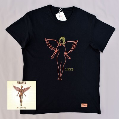 T-shirt DESIGNED BY PennaRossa Modena THE ARTIST "The Blonde Angel" - NERO dipinta a mano