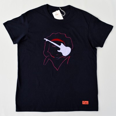 T-shirt DESIGNED BY PennaRossa Modena THE ARTIST "Guitar Hero" - BLU dipinta a mano