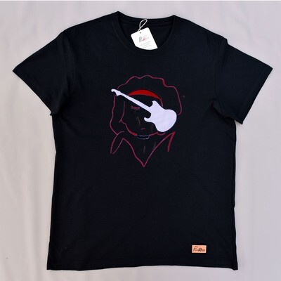 T-shirt DESIGNED BY PennaRossa Modena THE ARTIST "Guitar Hero" - NERA dipinta a mano