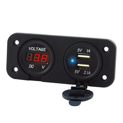 Double-Play™ Panel Dual USB & Voltmeter
