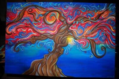 Vibrant Abstract Tree Painting on 36 inch x 24 inch Gallery Canvas