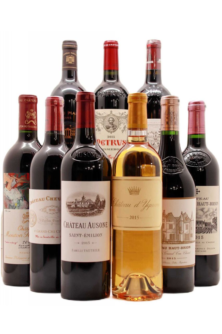 Caja Duclot Collection 2015 (9 BT) 2015 750ML Chateau d'Yquem, Petrus, Cheval Blanc, Lafite Rothschild, Latour, Mouton Rothschild, Haut Brion, La Mission Haut Brion y Margaux