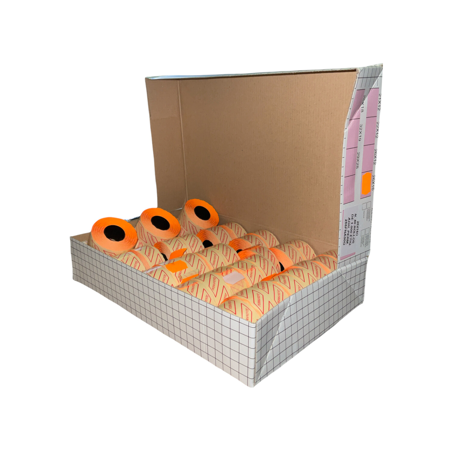 Caja etiquetas naranja 40 rollos