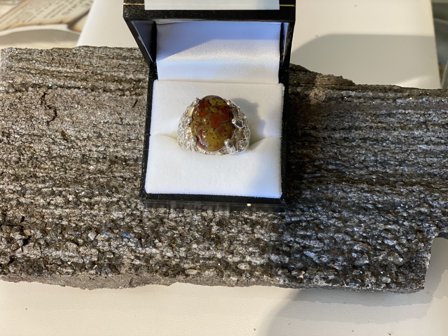 Yellow / red Gem Dinosaur bone ring
