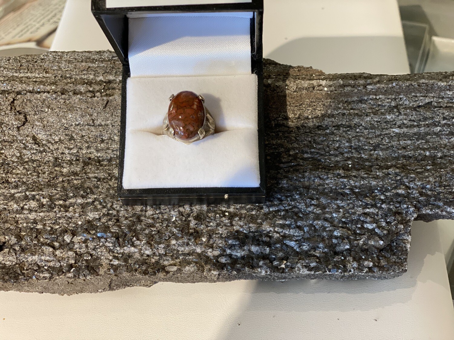 Multicolor red dino bone ring