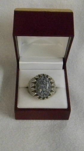SOLD Sterling silver men&#39;s ring with grey dinosaur bone stone