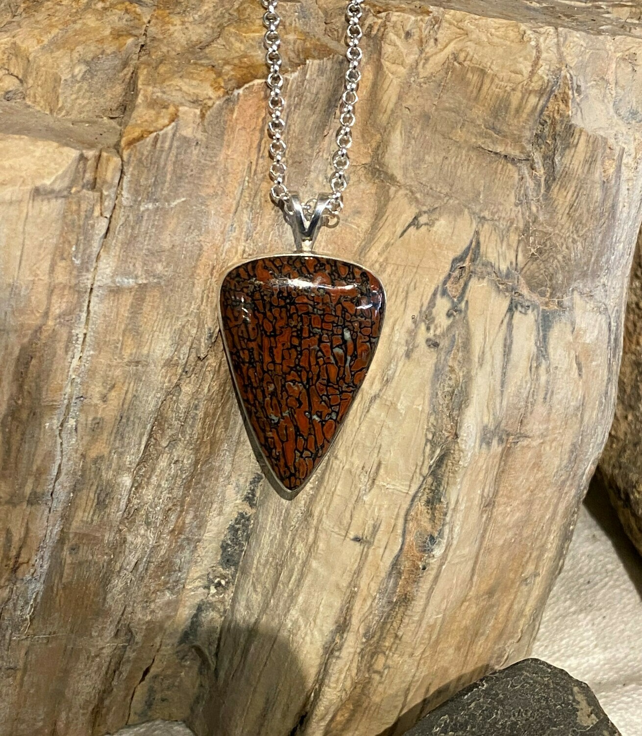 Chinese red gembone sterling pendant