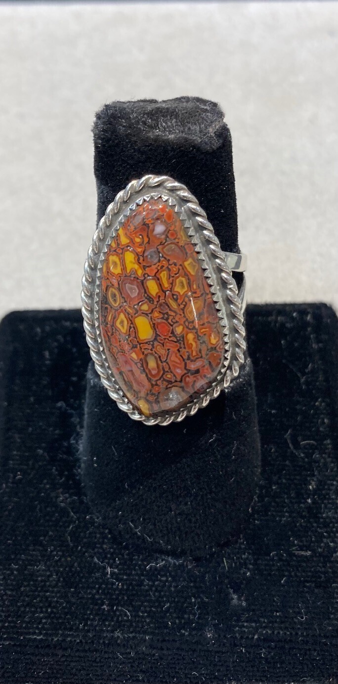 Unusual red and yellow gem bone ring