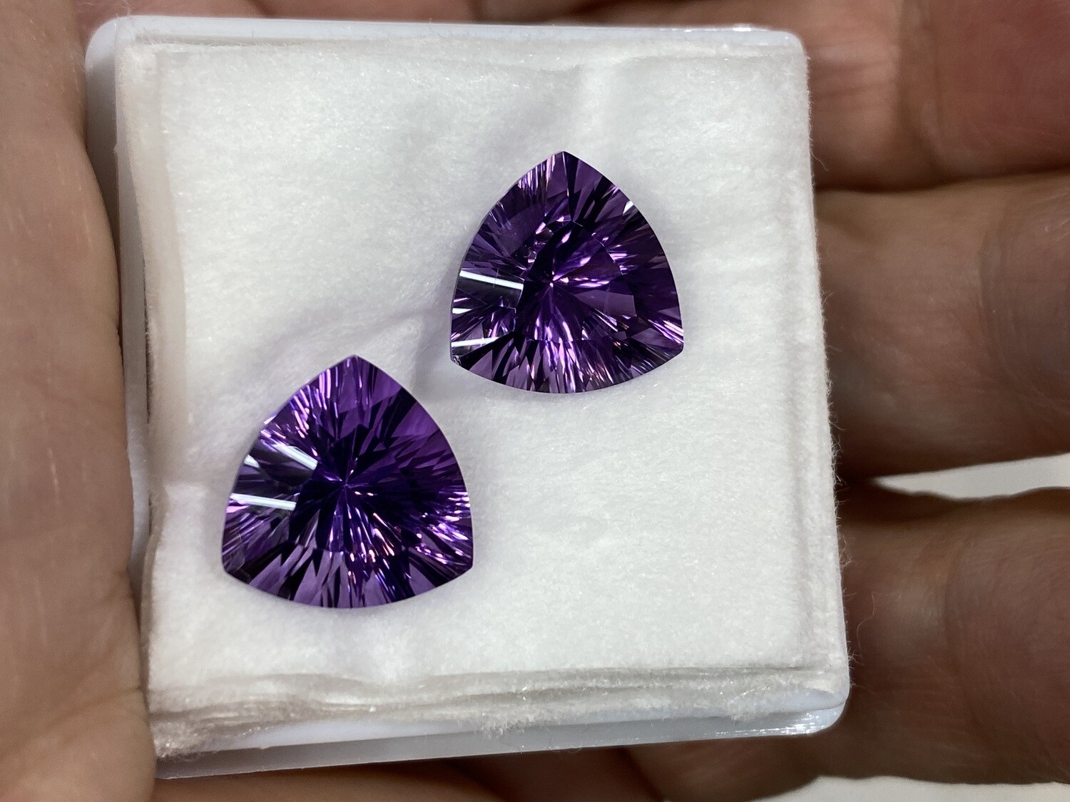 Trillion concave cut amethyst stones