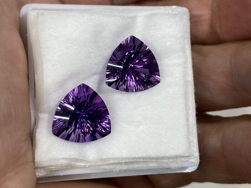 Trillion concave cut amethyst stones