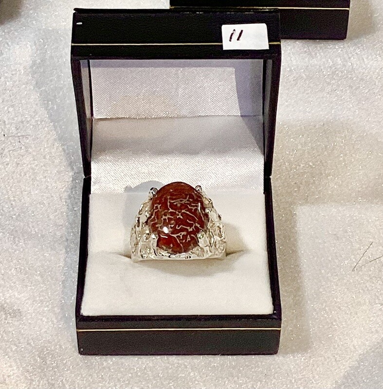 SOLD! Silver lace gem bone ring