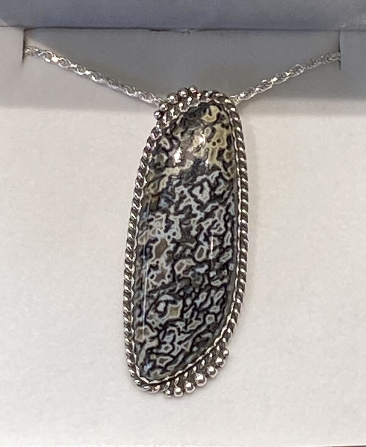 SOLD! Beautiful Grey and White gem bone pendant