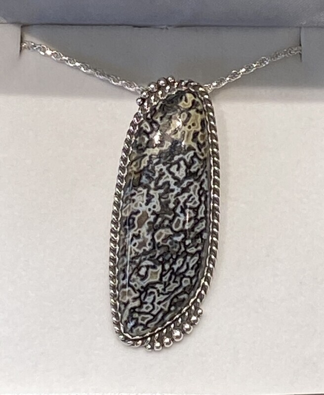 SOLD! Beautiful Grey and White gem bone pendant