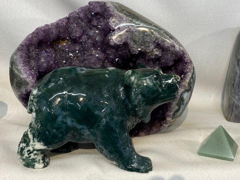 Stunning Moss Agate Bear