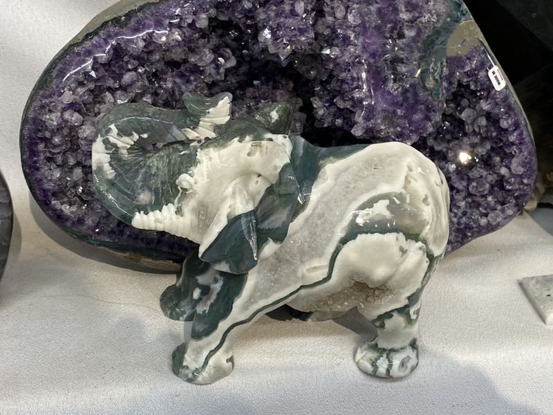 Moss Agate good luck elephant