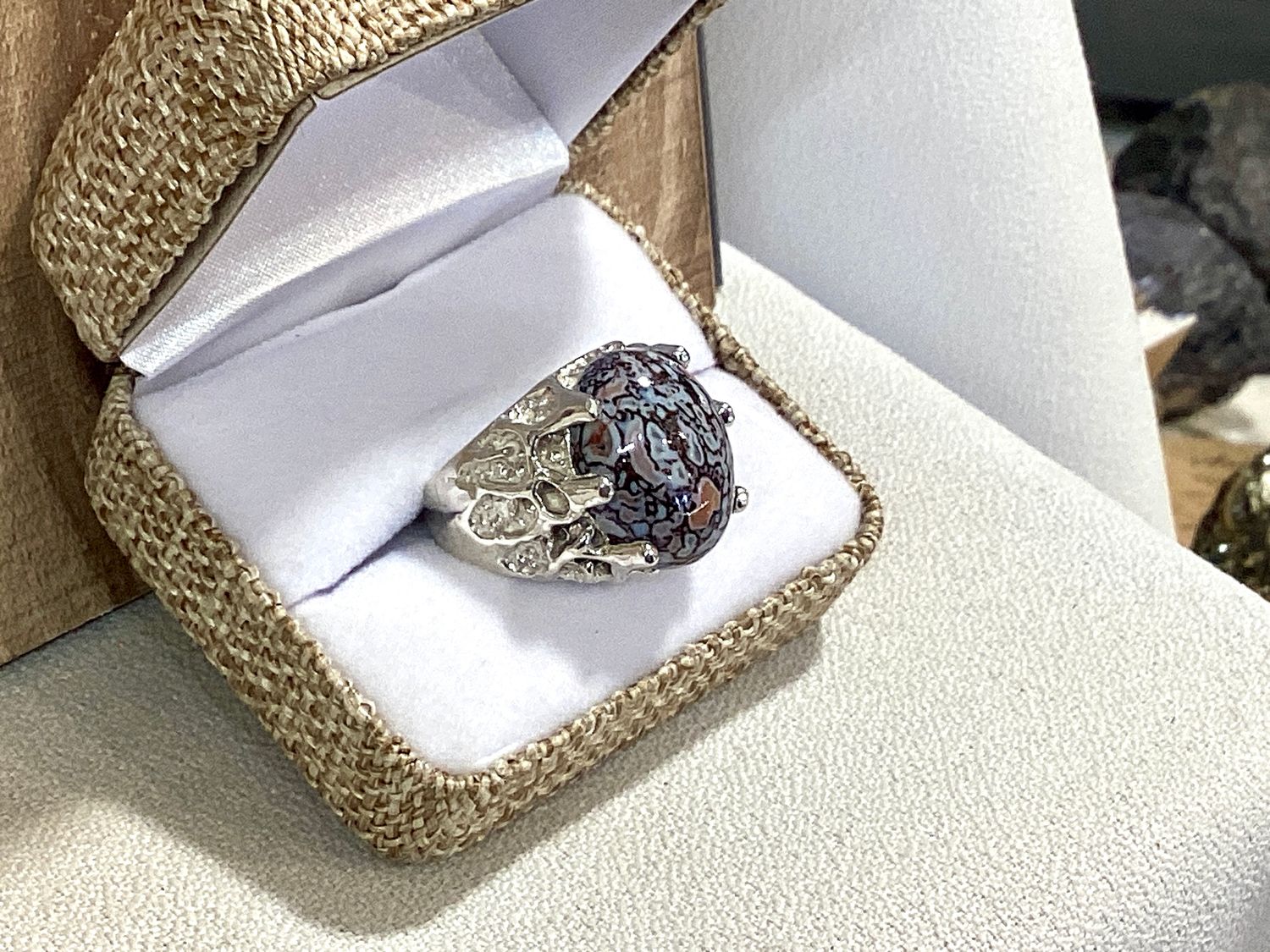 Unique gem bone sterling ring