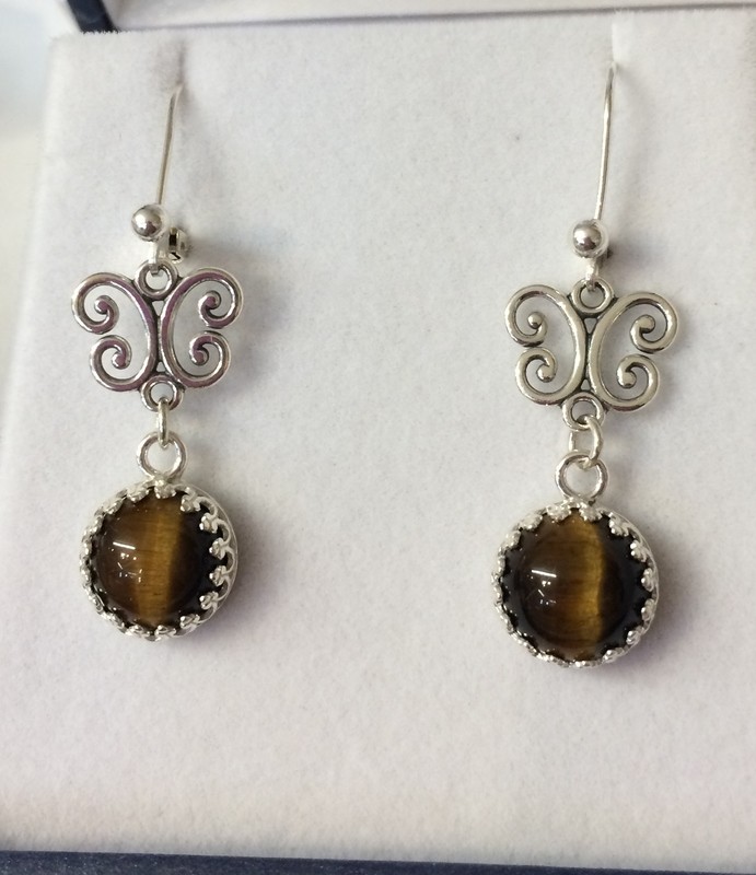 SOLD Beautiful sterling silver Tigereye dangle earrings