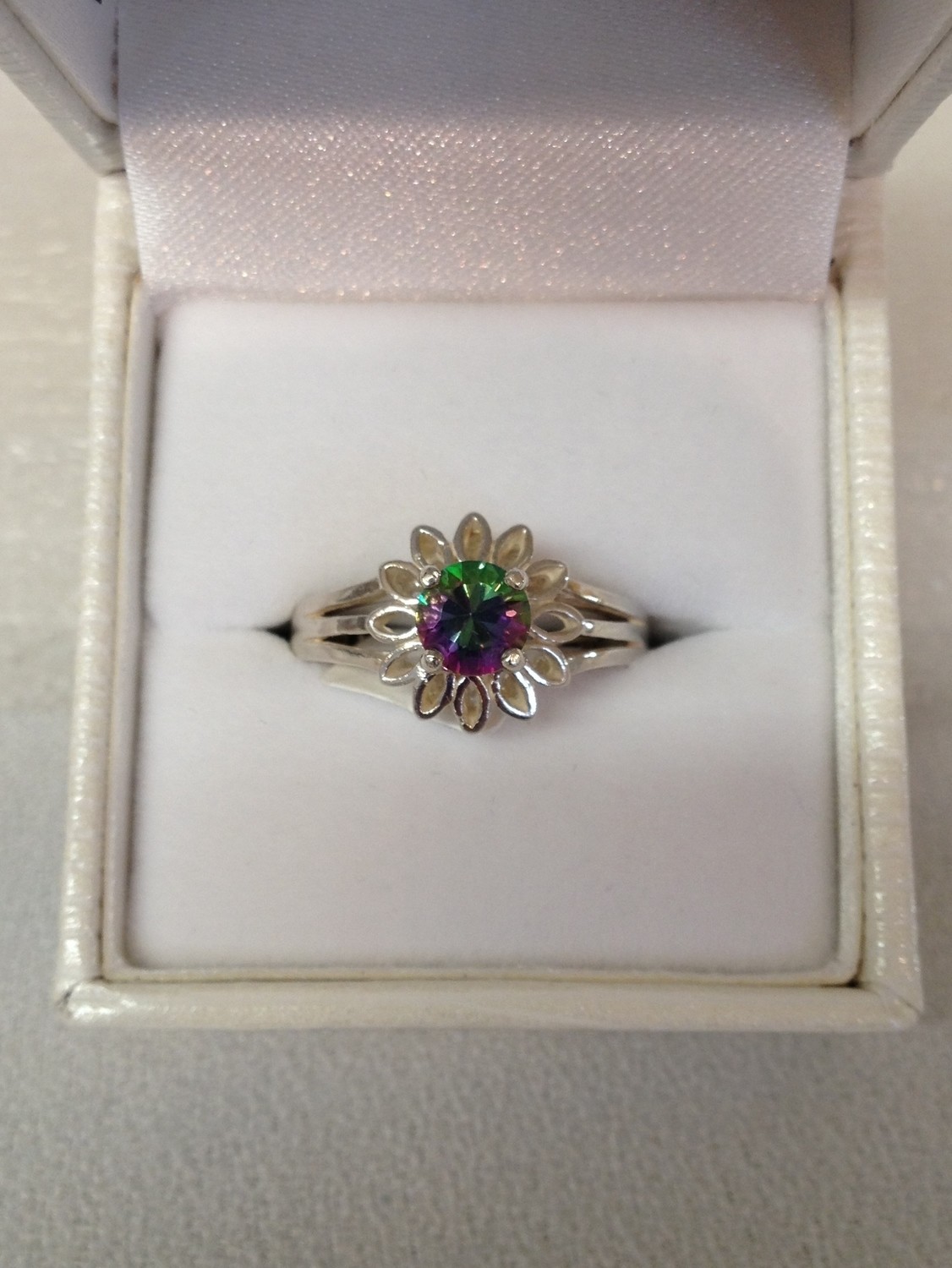 Mystic topaz sterling silver ring