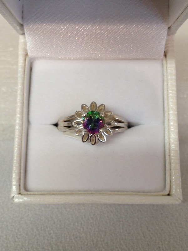 Mystic topaz sterling silver ring