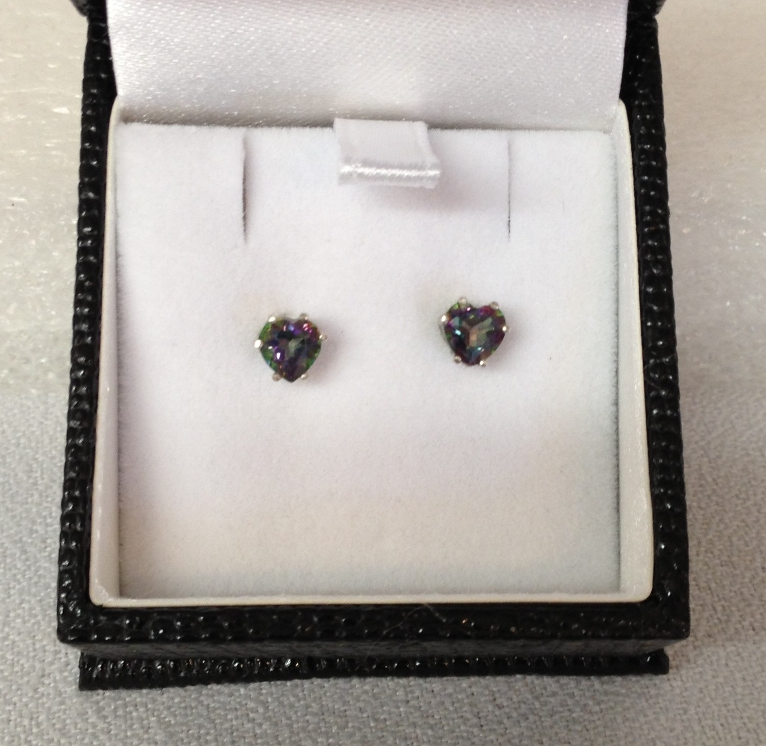 SOLD Mystic topaz heart earrings