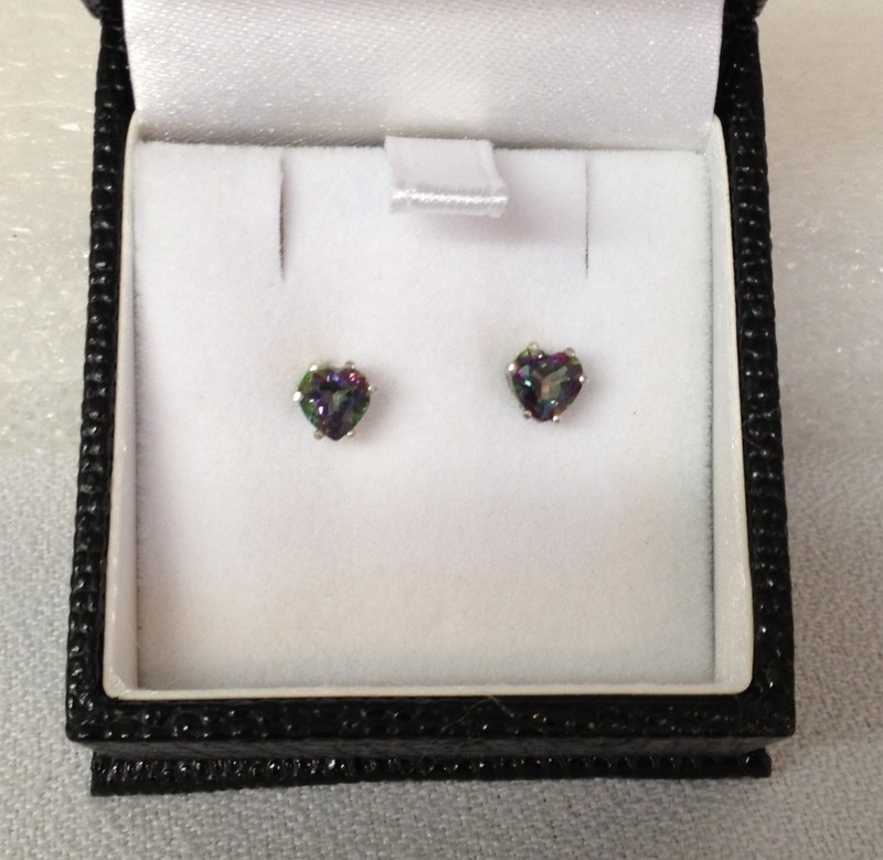 SOLD Mystic topaz heart earrings