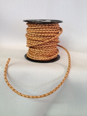 Braided leather cord 4mm diameter - natural