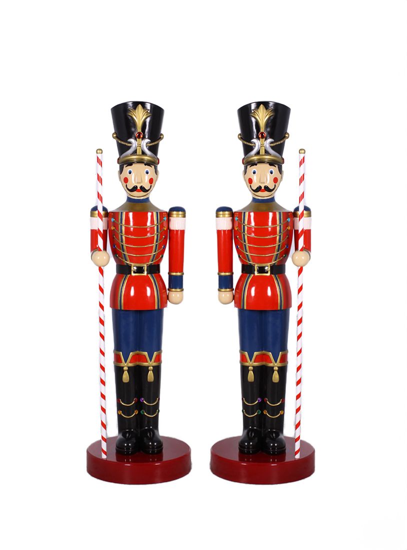 Pair Of Toy Soldiers With Batons-Red & Blue