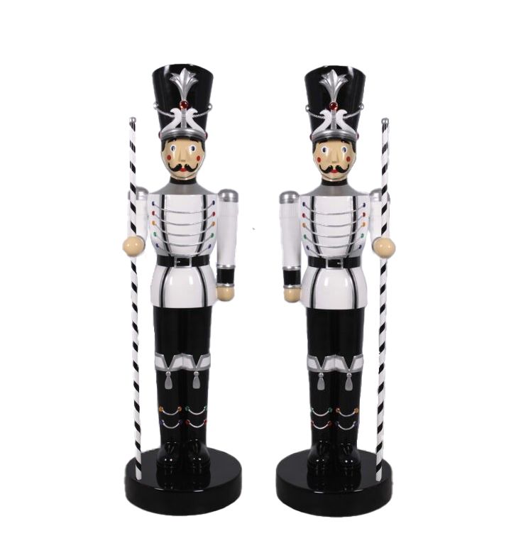 Pair Of Toy Soldiers With Batons-White & Black