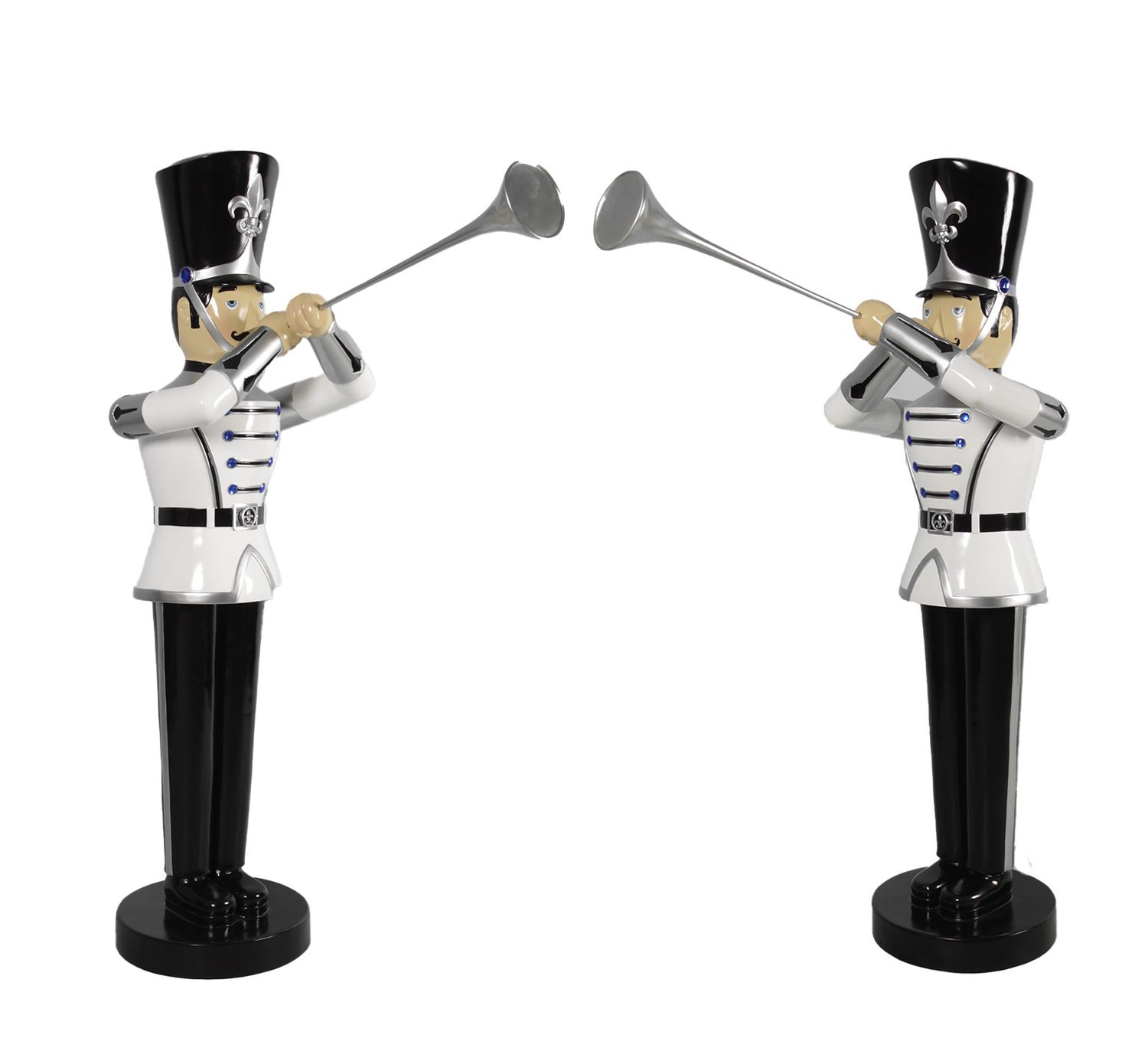 Pair Of 6ft Toy Soldiers With Trumpet-White & Black Pair Of 6ft Toy Soldiers With Trumpet-White & Black