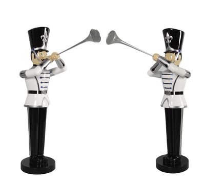 Pair Of 6ft Toy Soldiers With Trumpet-White & Black Pair Of 6ft Toy Soldiers With Trumpet-White & Black