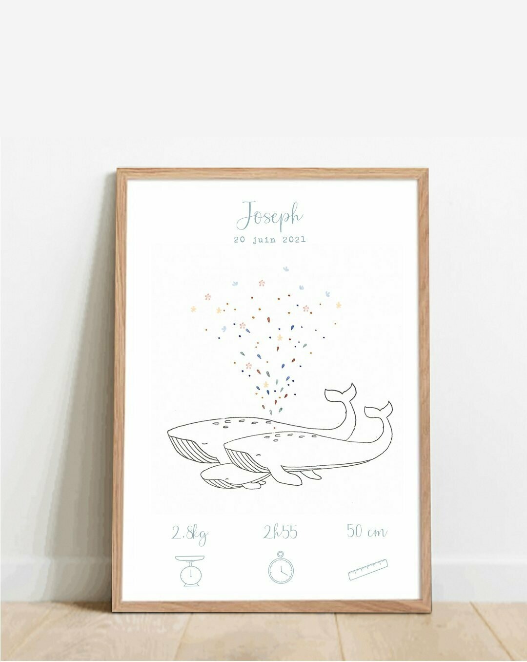 Affiche naissance personnalisable - Baleines