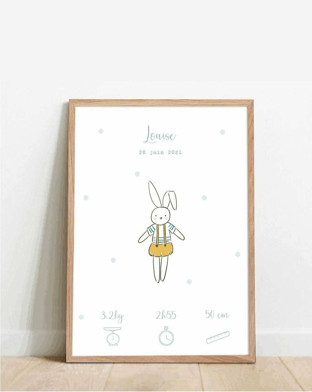 Affiche naissance personnalisable - lapin