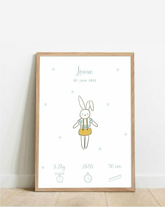 Affiche naissance personnalisable - lapin