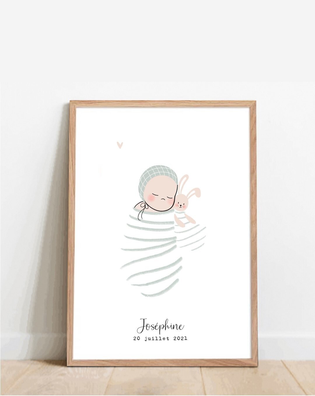 Affiche prénom, Bébé et son doudou