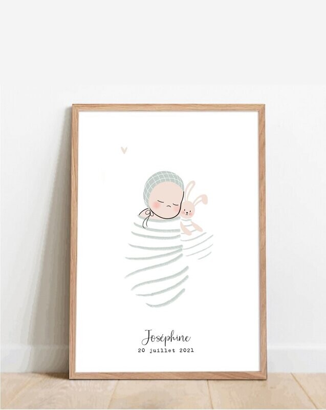Affiche prénom, Bébé et son doudou