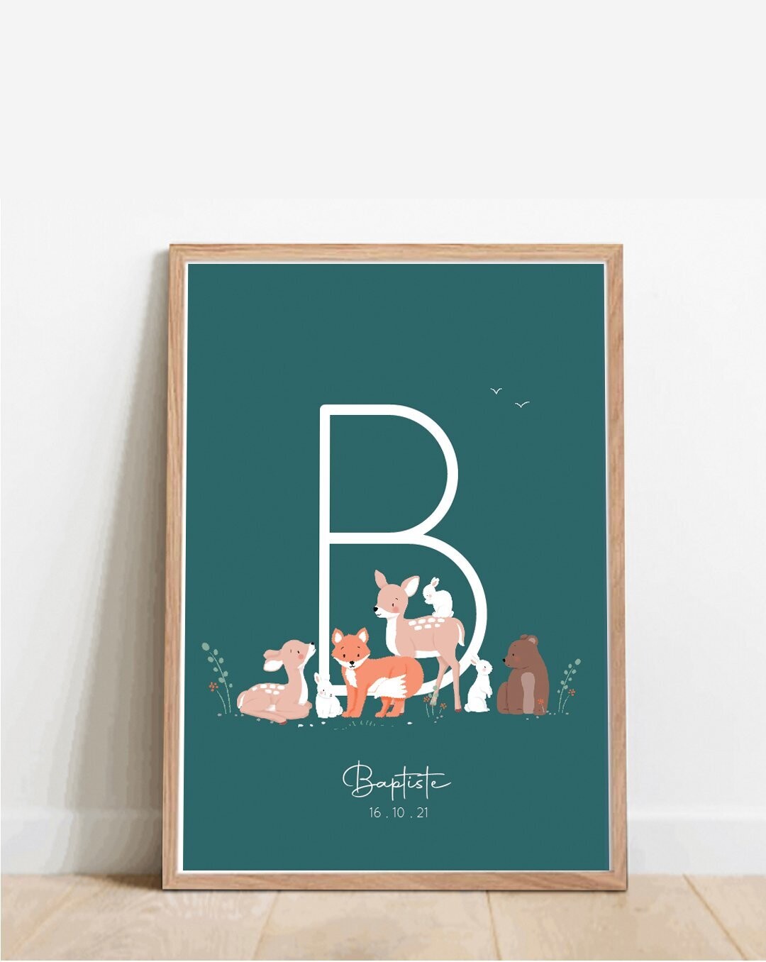 Affiche Initiale personnalisable - Animaux de la forêt