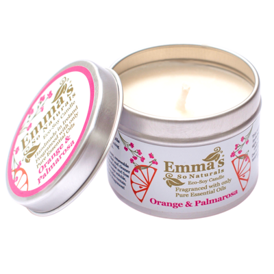 Orange and Palmarosa Natural Candle in Tin.